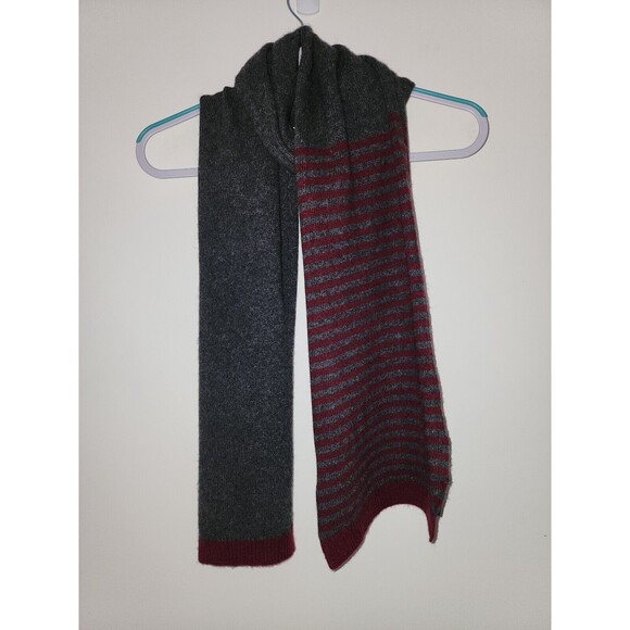 Portolano Other - Portolano Peter Manning Shop Cashmere Knit Scarf Gray Burgundy Red Stripes Solid